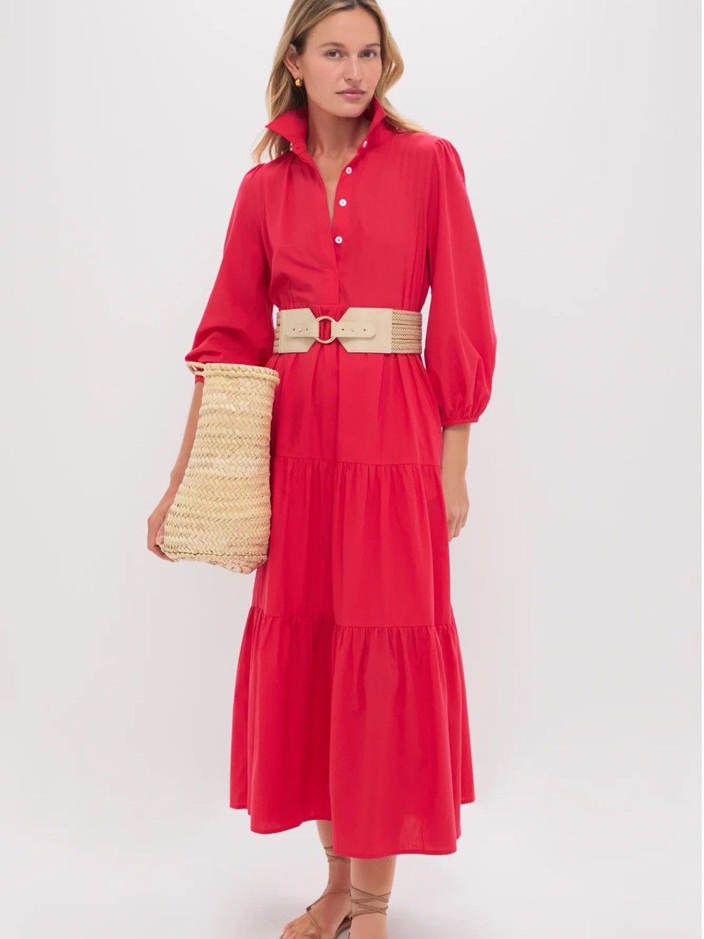 POMANDER PLACE Hibiscus Red Cotton Mabel Maxi Dress - Picture 2 of 5